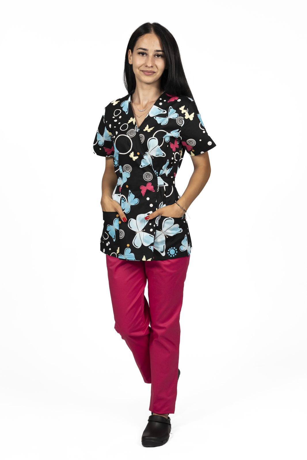 Medicinska halja Blackbutterfly kimono z dvema našitima žepoma 