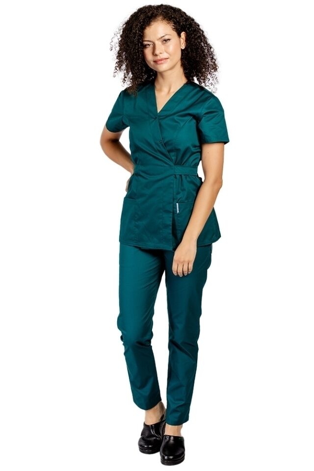 Tuborg zelena medicinska obleka, kimono bluza in zelene hlače z elastiko