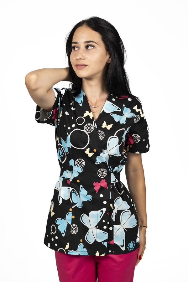 Medicinska halja Blackbutterfly kimono z dvema našitima žepoma 