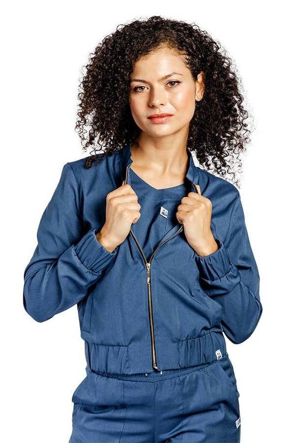 Bomber jeans raztegljiva jakna z dvema našitima žepoma in zadrgo